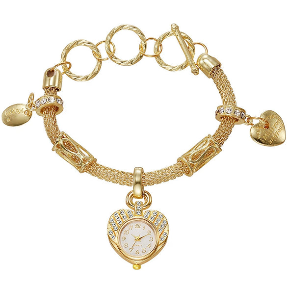 Women's Alloy Bracelet Watch With Heart Shape And Fashionable Style