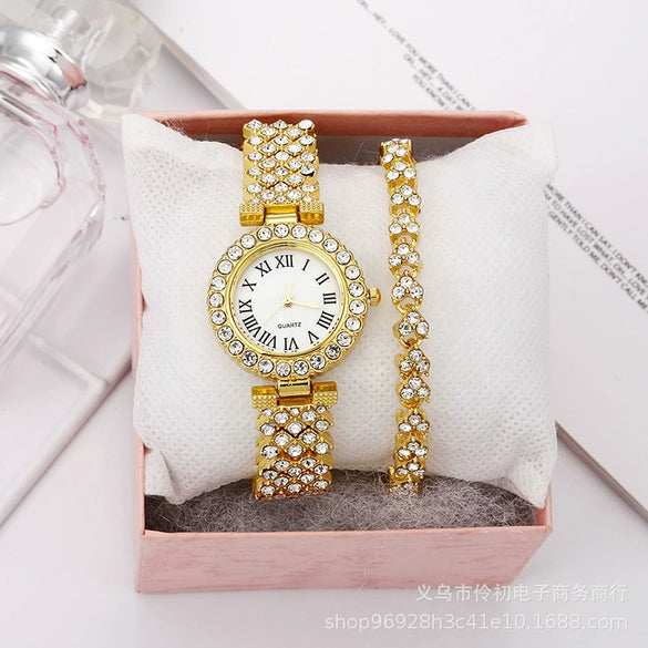 Women's Alloy Bracelet Watch With Round Dial Quartz Movement Single Folding Buckle Spiral Crown And Leisure Style