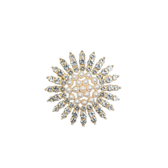 Women's Alloy Brooch With Sunflower Pearl Star And Geometric Pattern Diamondencrusted Electroplated