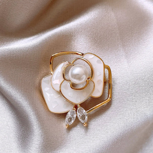 Women's Alloy Camellia Pearl Brooch With Electroplating