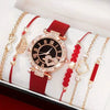 Women's Alloy Case And Strap Diamond Dial Quartz Watch Beaded Bracelet Set Round Dial Fashionable