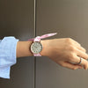 Women's Alloy Case Cloth Belt Round Dial Printed Logo Canvas Strap Leisure Watch