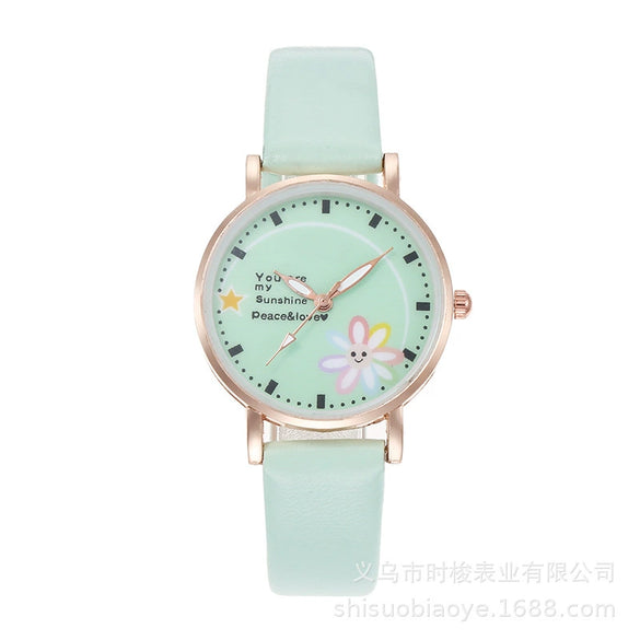 Women's Alloy Case Imitation Leather Strap Round Dial Daisy Pattern Leisure Watch