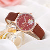 Women's Alloy Case Imitation Leather Strap Round Dial Daisy Pattern Leisure Watch