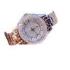 Women's Alloy Case Imitation Leather Strap Round Dial Quartz Watch With Diamond And Beaded Bracelet