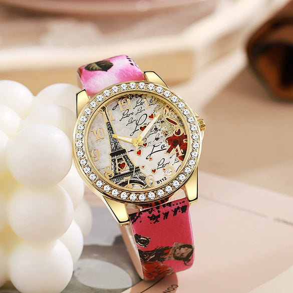 Women's Alloy Case Imitation Leather Strap Snake Pattern Digital Diamondset Round Dial Watch