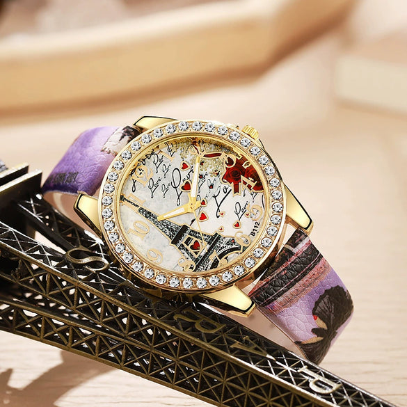 Women's Alloy Case Imitation Leather Strap Snake Pattern Digital Diamondset Round Dial Watch