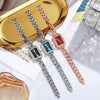 Women's Alloy Case Imitation Leather Strap Square And Round Dial Diamondencrusted Bracelet Watch Simple Retro And Leisure Style