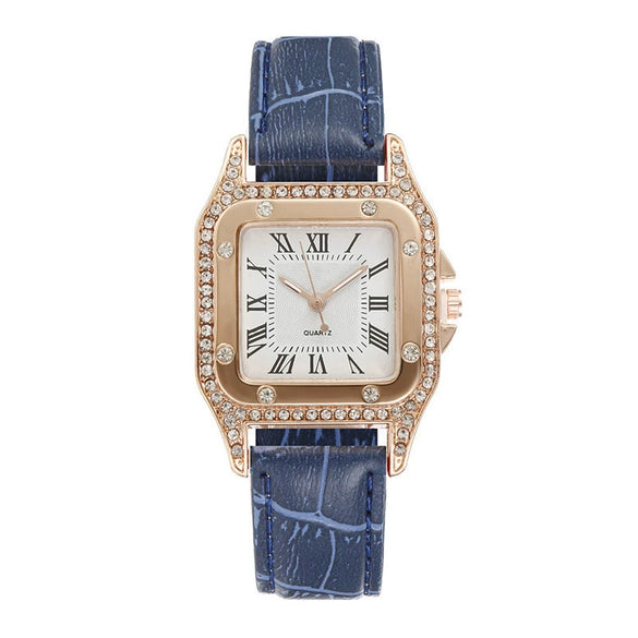 Women's Alloy Case Imitation Leather Strap Square Quartz Watch Set