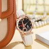 Women's Alloy Case Ordinary Glass Mirror Imitation Leather Strap Round Dial Business Style Belt Watch With Rhinestones