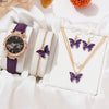 Women's Alloy Case Ordinary Glass Mirror Imitation Leather Strap Round Dial Leisure Style Watch And Bracelet Necklace Suit