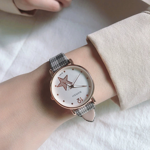 Women's Alloy Case Ordinary Glass Mirror Leisure Style Plaid Strap Retro Art Classic Watch