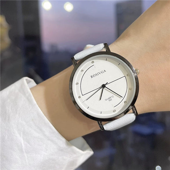 Women's Alloy Case Ordinary Glass Mirror Pointer Quartz Watch With Simple Elegant White Belt And Leisure Style