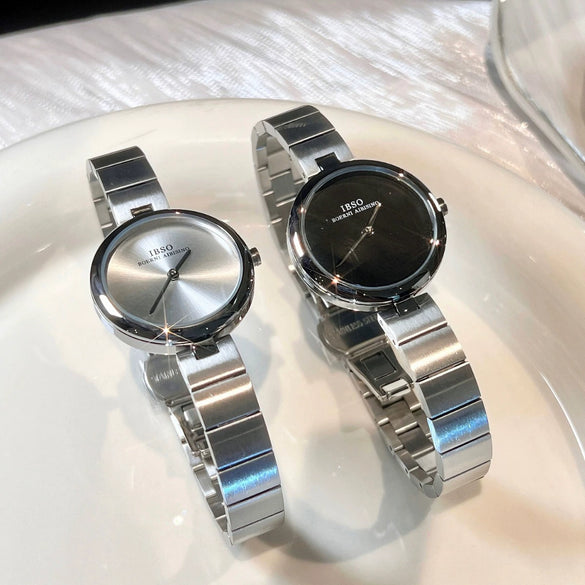 Women's Alloy Case Plain Glass Mirror Steel Band Fashion Simple Waterproof Quartz Watch