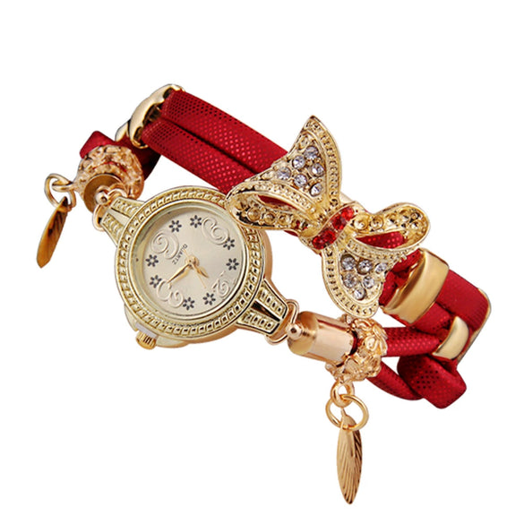 Women's Alloy Case Pu Strap Butterfly Bracelet Quartz Watch Jewelry