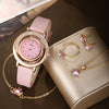 Women's Alloy Case Pu Strap Diamondencrusted Round Dial Quartz Watch