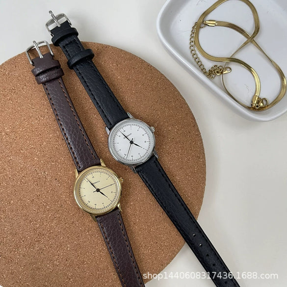Women's Alloy Case Quartz Watch With Golden Dial Roman Digital And Small Round Shape Leisure Style