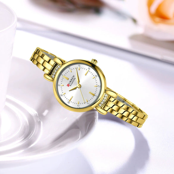 Women's Alloy Case Stainless Steel Band Round Dial Leisure Quartz Wrist Watch