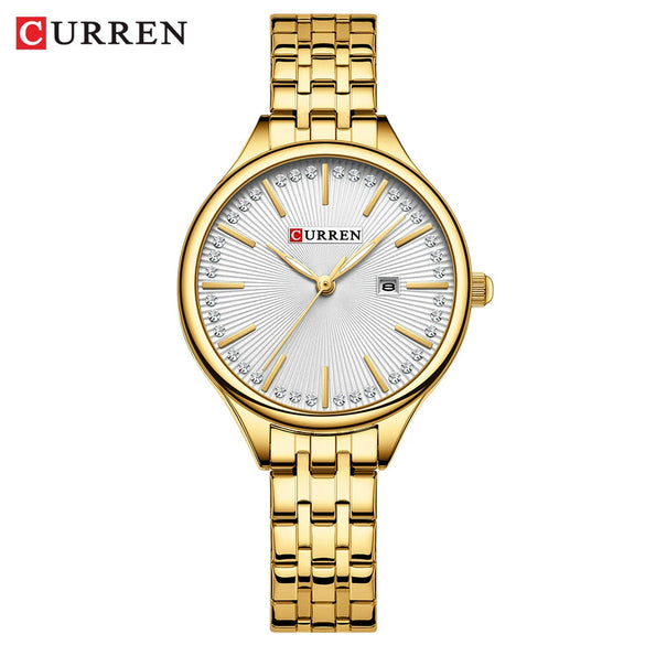 Women's Alloy Case Stainless Steel Band Round Dial Quartz Casual Rhinestone Watch