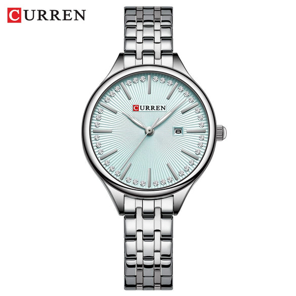 Women's Alloy Case Stainless Steel Band Round Dial Quartz Casual Rhinestone Watch