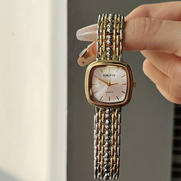 Women's Alloy Case Stainless Steel Band Square Fashion Quartz Watch