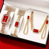 Women's Alloy Case Stainless Steel Strap Square Quartz Watch With Matching Jewelry Set Fashion Simple Elegant Leisure Style