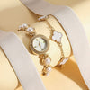 Women's Alloy Case Steel Band Imitation Leather Strap Round Dial Pearl Four Leaf Clover Simple Style Watch