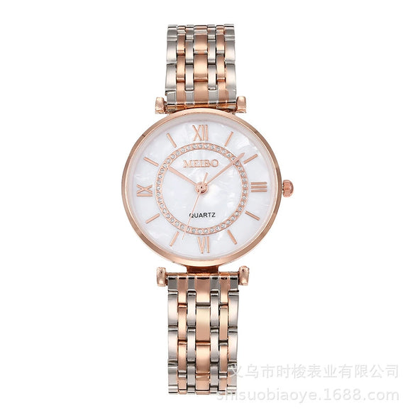 Women's Alloy Case Steel Band Round Dial Casual Quartz Wristwatch