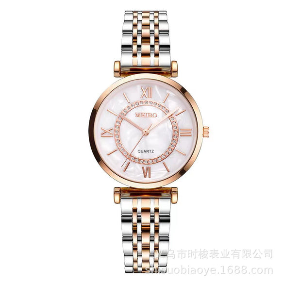 Women's Alloy Case Steel Band Round Dial Casual Quartz Wristwatch