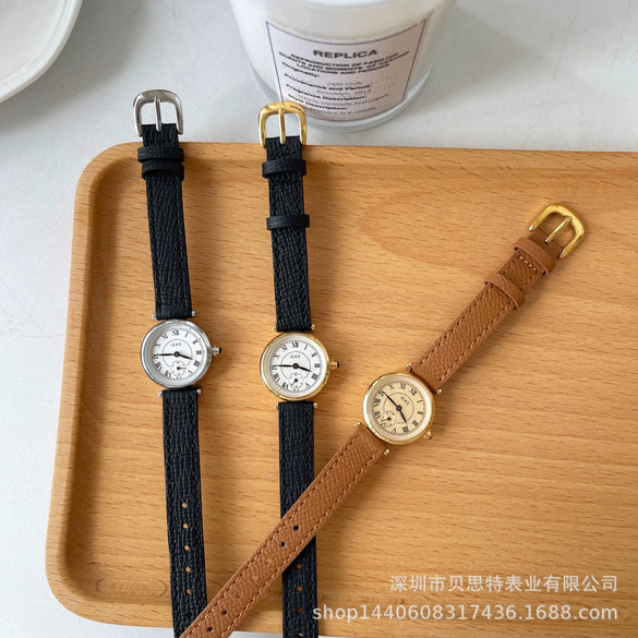 Women's Alloy Case Watch Antique Retro Round With Roman Scale