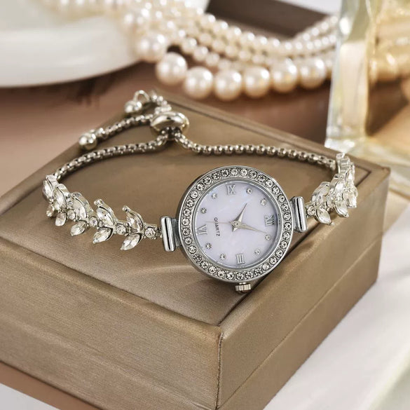 Women's Alloy Casual Round Dial Watch With Spiral Crown And Titanium Metal Doublesided Button