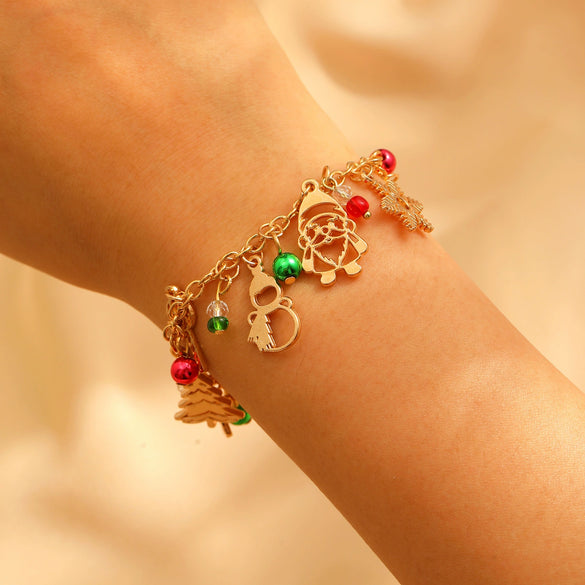 Women's Alloy Christmas Bracelet With Crystal Christmas Tree Old Man And Snowflake Pendants Electroplated Cartoon Festival Jewelry