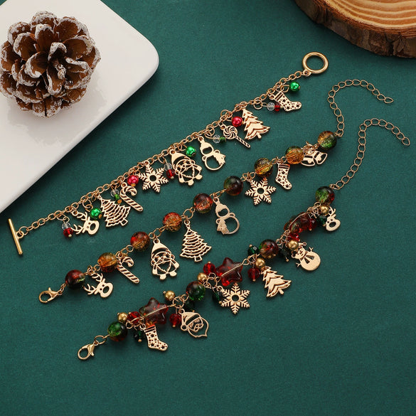 Women's Alloy Christmas Bracelet With Crystal Christmas Tree Old Man And Snowflake Pendants Electroplated Cartoon Festival Jewelry