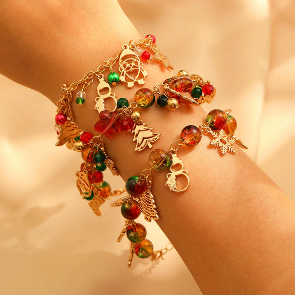 Women's Alloy Christmas Bracelet With Crystal Christmas Tree Old Man And Snowflake Pendants Electroplated Cartoon Festival Jewelry