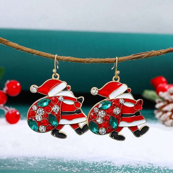 Women's Alloy Christmas Earrings With Electroplated Santa Claus Christmas Tree And Merry Christmas Letter Designs