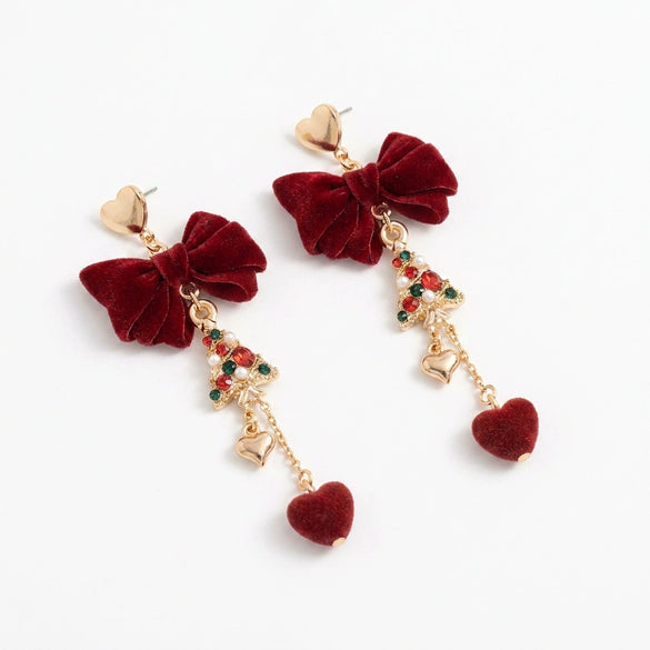 Women's Alloy Christmas Tree Bellshaped Long Tassel Earrings With Dripping Oil Finish And Stainless Steel Ear Posts