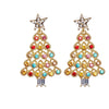 Women's Alloy Christmas Tree Drop Earrings With Colorful Diamond Accents And Electroplated Finish Stainless Steel Ear Needles