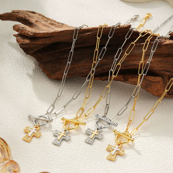 Women's Alloy Cross Necklace With Electroplated Geometric Pendant And Simple Light Luxury Chain