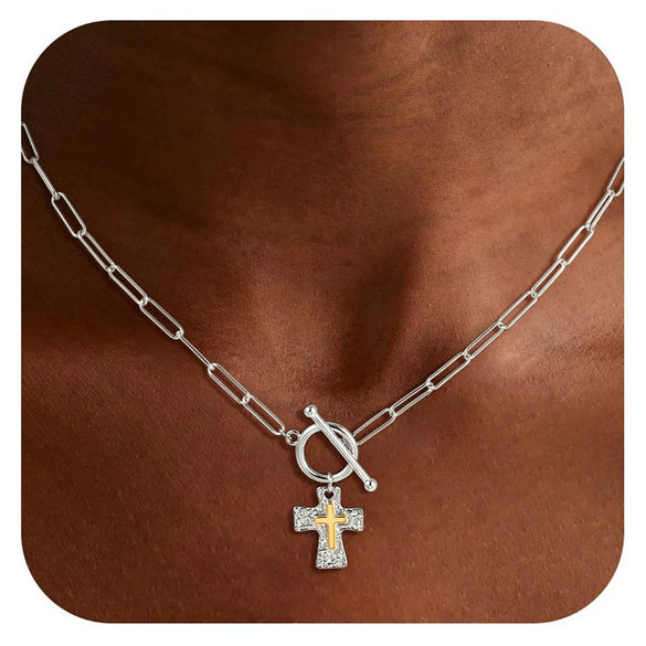 Women's Alloy Cross Necklace With Electroplated Geometric Pendant And Simple Light Luxury Chain