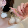 Women's Alloy Deer Snowflake Earrings With Diamond Accents And Hair Ball Details 925 Silver Ear Needles Light Luxury Animal Design
