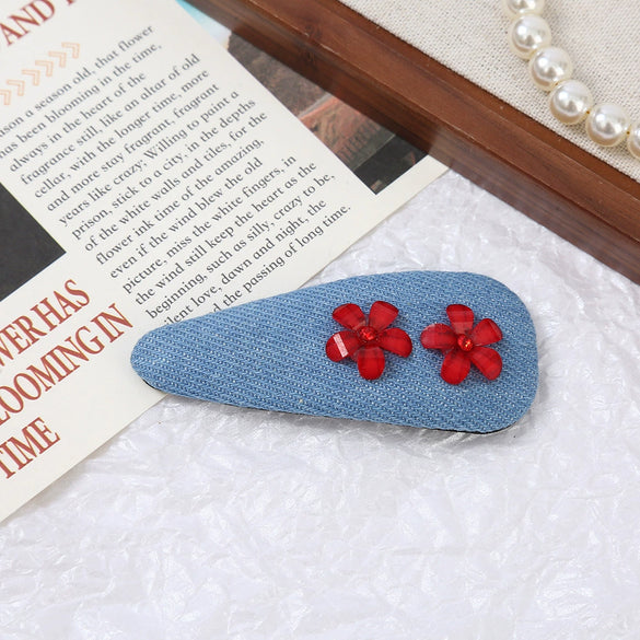 Women's Alloy Denim Blue Little Flower Rhinestone Hairpin Set With Diamonds