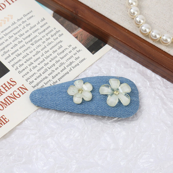 Women's Alloy Denim Blue Little Flower Rhinestone Hairpin Set With Diamonds