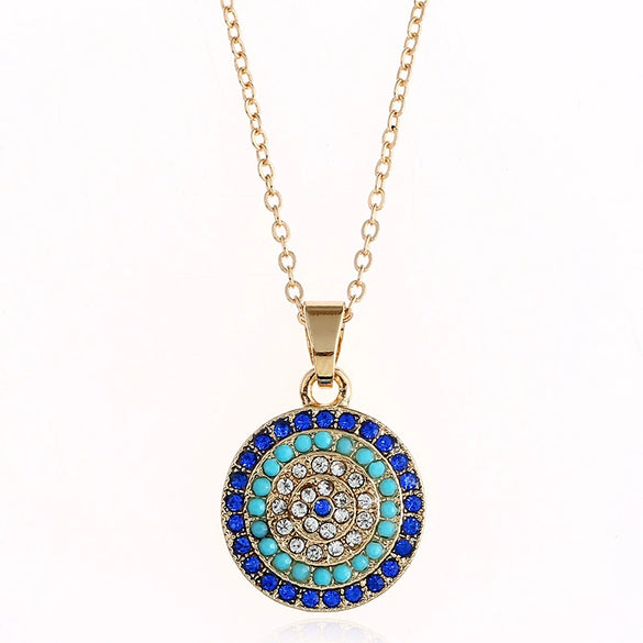 Women's Alloy Devil Eye Jewelry Set With Round Necklace And Earrings Electroplated Fashion Jewelry