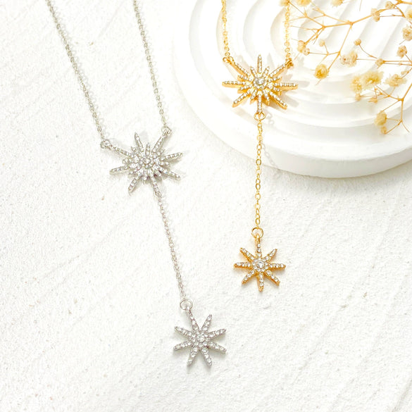 Women's Alloy Diamond Geometric Snowflake Necklace Ins Style Long Tassel Clavicle Chain