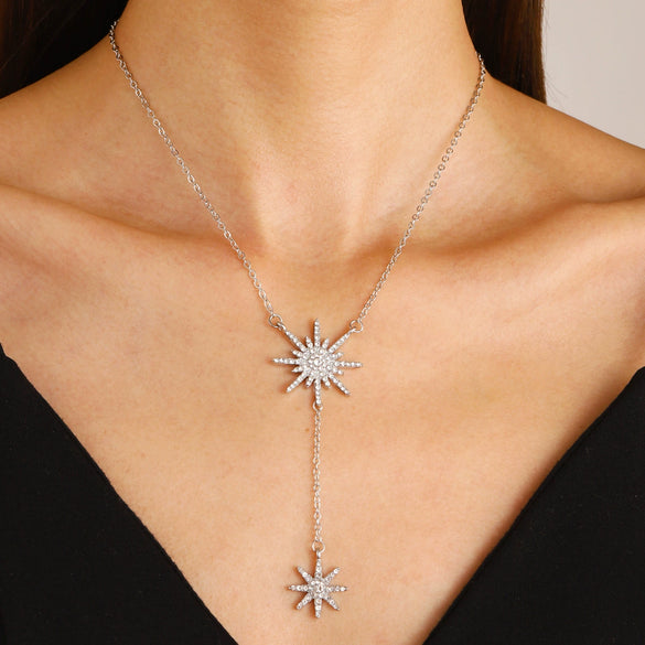 Women's Alloy Diamond Geometric Snowflake Necklace Ins Style Long Tassel Clavicle Chain