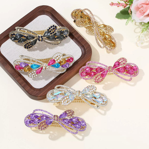 Women's Alloy Diamondencrusted Crystal Hairpin Spring Clip