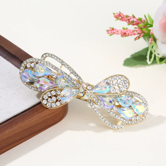 Women's Alloy Diamondencrusted Crystal Hairpin Spring Clip