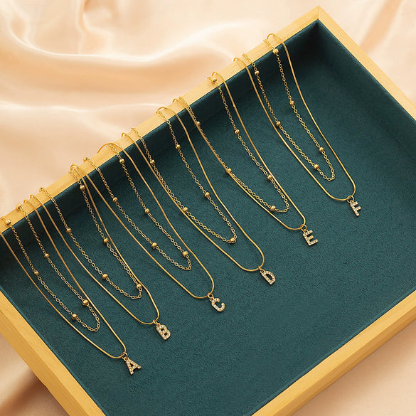 Women's Alloy Double Layer Snake Bone Necklace With Diamond And English Letter Pendant