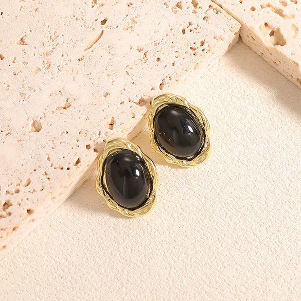 Women’s Alloy Drop Earrings With Stainless Steel Posts Tiger Eye Inspired Geometric Flower And Square Design Dripping Oil Finish Fashion Retro Style
