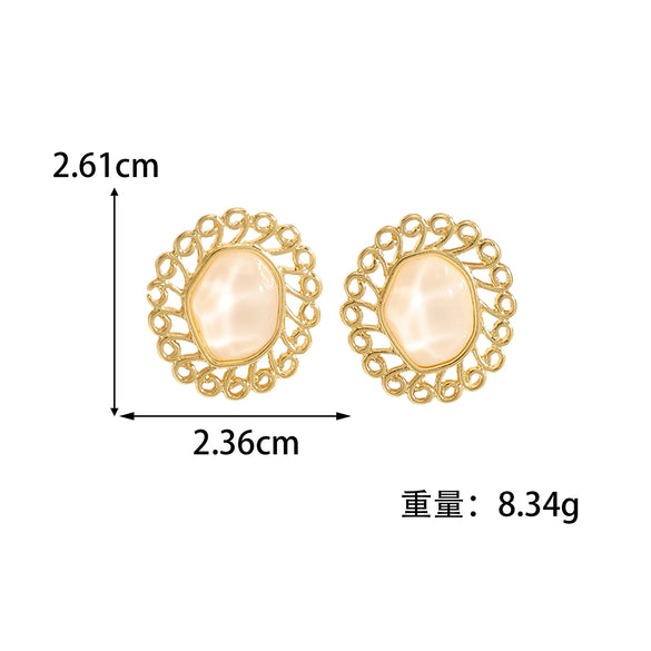 Women’s Alloy Drop Earrings With Stainless Steel Posts Tiger Eye Inspired Geometric Flower And Square Design Dripping Oil Finish Fashion Retro Style